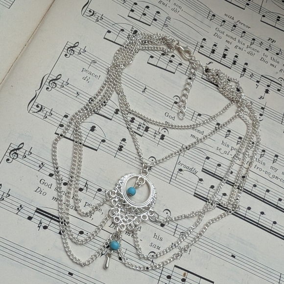 Elegant Silver and Turquoise Layered Ankle Bracelet - Picture 3 of 7